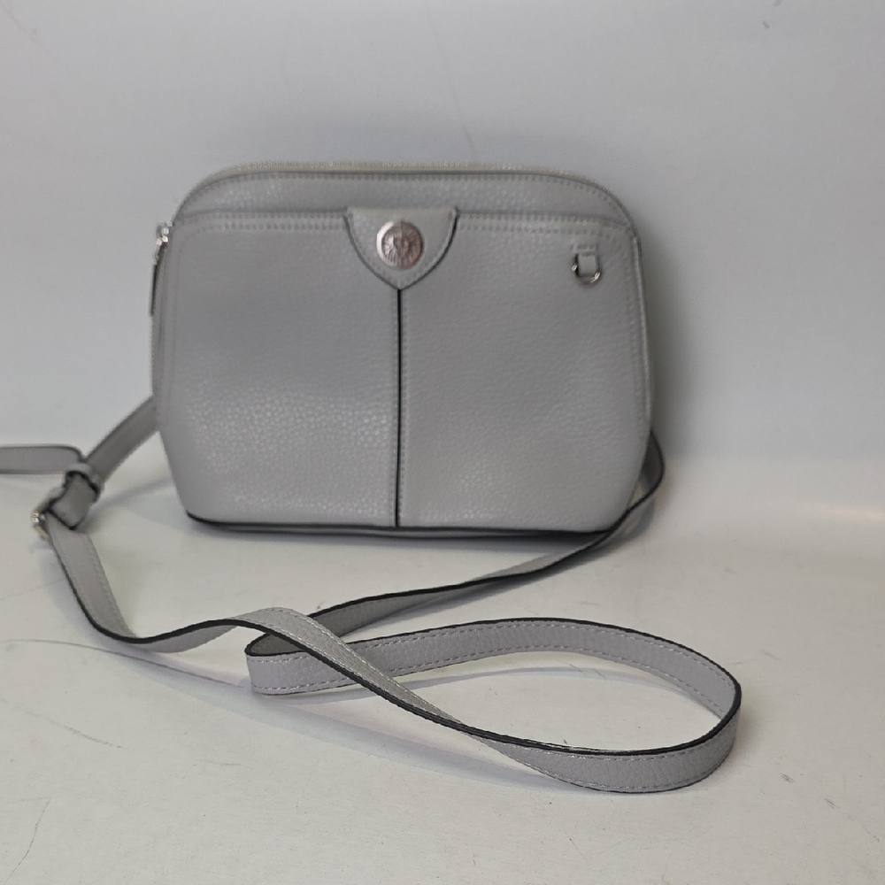 Anne Klein Gray Crossbody Shoulder Bag Faux Leather Classic‎ Zip Travel Purse